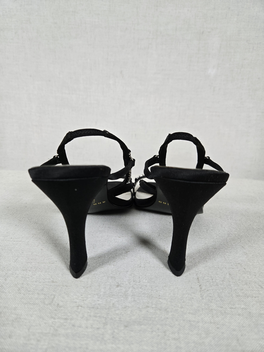 Ann Marino Black Strappy Rhinestone Evening Heels - Picture 5 of 7